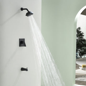 5-setting Tub and Shower Faucet Single-Handle shower trim kit with 5 in. square rain head shower and diverter tub spout